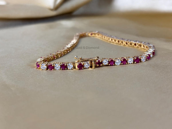 3.0mm Tennis Bracelet • 6.00TCW Red Ruby and White Moissanite Diamond Tennis Bracelet for Women • Dainty Silver Bracelet for Men Women