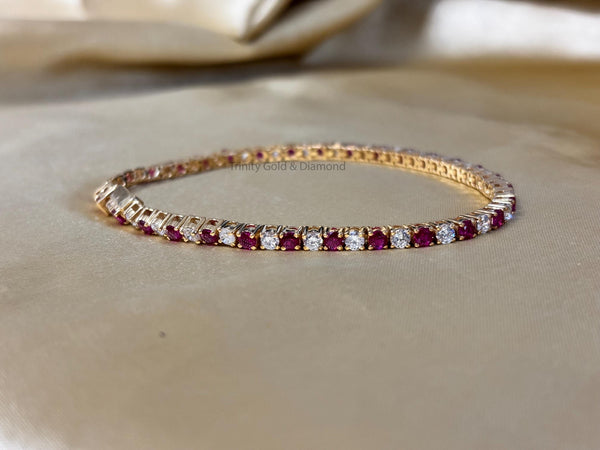 3.0mm Tennis Bracelet • 6.00TCW Red Ruby and White Moissanite Diamond Tennis Bracelet for Women • Dainty Silver Bracelet for Men Women