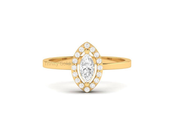 Marquise Cut Diamond Halo Ring for Women •  Silver • Moissanite Lab Grown CZ Options • Ring Size 5-12US