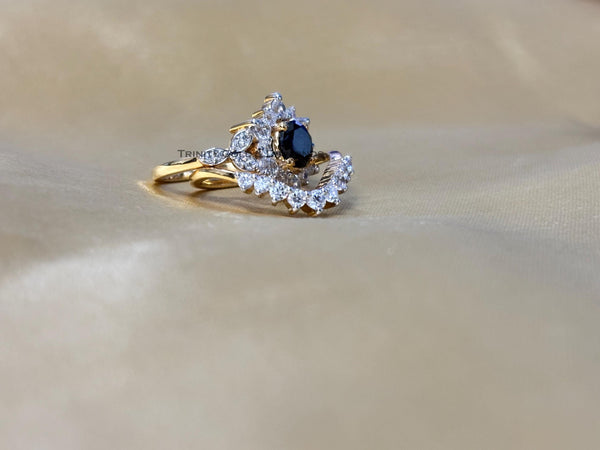 Bridal Set • Engagement Ring and Wedding Band Ring • 6.0mm Black Floral Bridal Set • Perfect Anniversary Gift for Her • Size-5-12USA