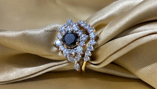 Bridal Set • Engagement Ring and Wedding Band Ring • 6.0mm Black Floral Bridal Set • Perfect Anniversary Gift for Her • Size-5-12USA