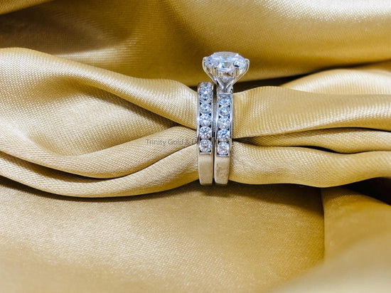 Channel Set Bridal Set For Women • Solitaire Lab Grown Bridal Set For Her • Wedding Set • Perfect Classic Wedding Gift for Her