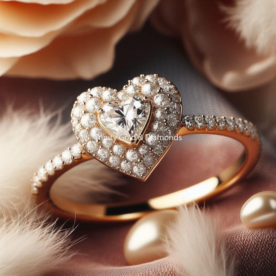 Double Halo Heart Ring • Moissanite Diamond Heart Ring For Women • Art Deco Ring For Women • Perfect Gift  • Statement Ring • Valentine Gift