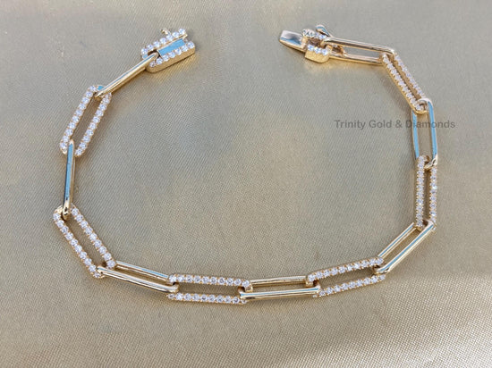Paper Clip Link Bracelet For Women • 14KT Yellow Gold Over 925 Sterling Silver • Perfect Gift For Women • Size-5-12 Inches •