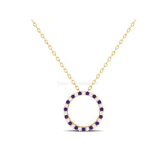 15mm Amethyst and Moissanite Circle Pendant Necklace, Minimalist Necklace Pendant, Open Circle Round Pendant, Silver Multi Gemstone Pendant