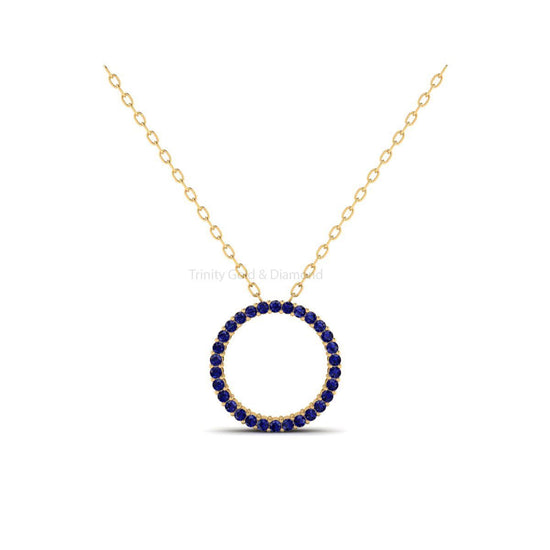 Blue Sapphire Circle Pendant Necklace, Sterling Silver Sapphire Necklace, September Birthstone, Circle Pendant, Sapphire Pendant for Women