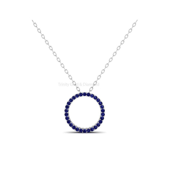 Blue Sapphire Circle Pendant Necklace, Sterling Silver Sapphire Necklace, September Birthstone, Circle Pendant, Sapphire Pendant for Women