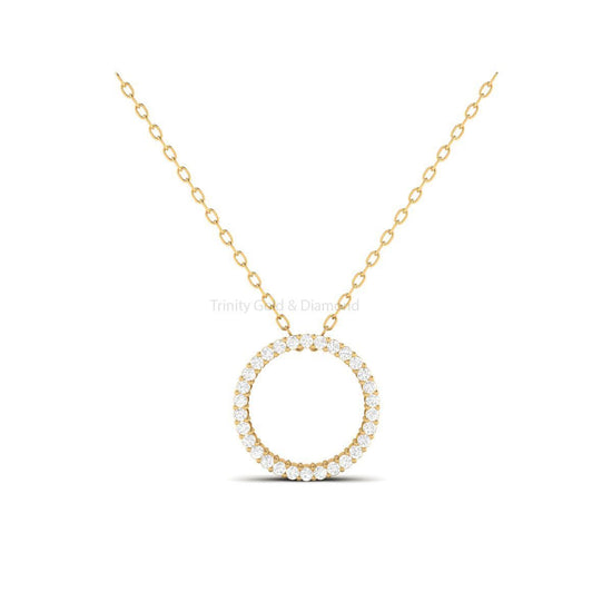 Open Circle Round Moissanite Diamond Pendant, Circle Shape Pendant, Anniversary Gift, Bridal Gift, Circle of Life Charm, Round Pave Pendant