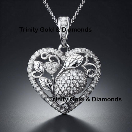 Unique Moissanite Heart Necklace, Moissanite Leaf Necklace, Halo Heart Diamond Pendant Necklace, Delicate Chain Heart, Special Gift for Her