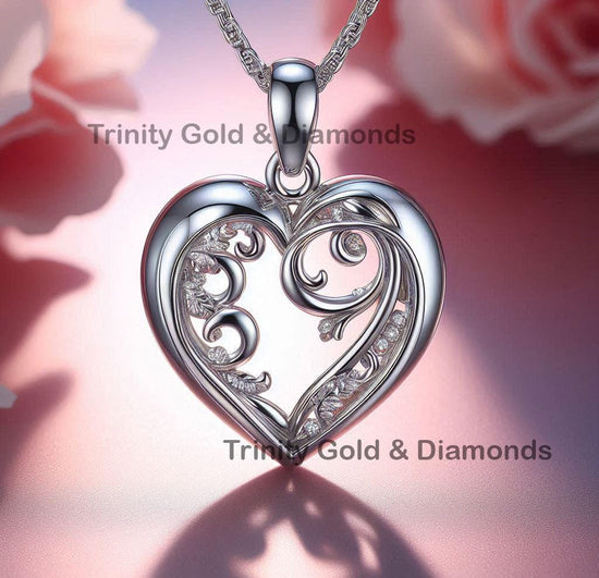 Handmade Diamond Heart Necklace, Moissanite Heart with Milgrain, Charm Heart Neckalce, Love & Friendship Promise Pendant, Dainty Heart Gift