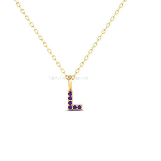 L Initial Amethyst Pendant, Initial Pendant, L Letter Necklace, Gift for Bridesmaids, Birthstone Pendant, Gift For Friend, Handmade Pendant