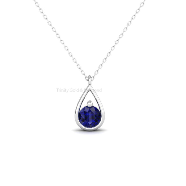 Women's Teardrop Solitaire Pendant Necklace, Sapphire Ruby Amethyst Emerald Pendant Necklace, September Birthstone, 925 Solitaire Pendant