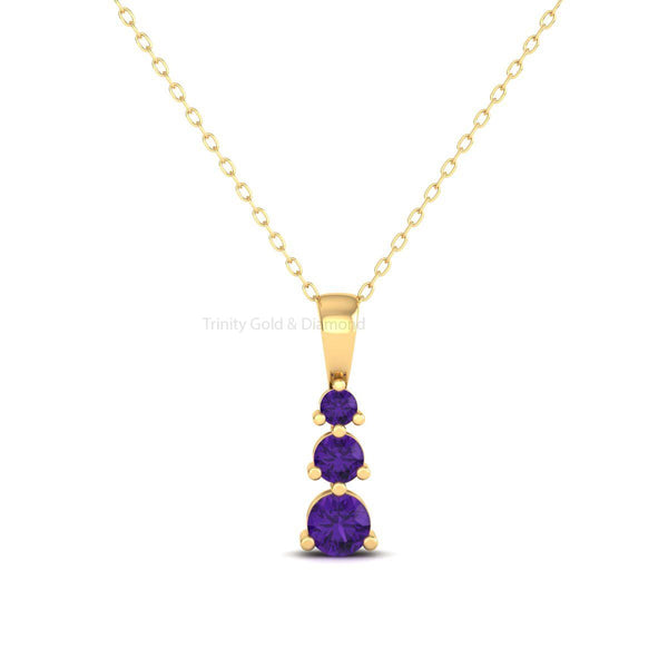 Sapphire Three Stone Pendant, Gemstone Trio Pendant, Emerald Pendant for Women, Ruby Three Stone Necklace, Gift for Mom, Minimalist Pendant