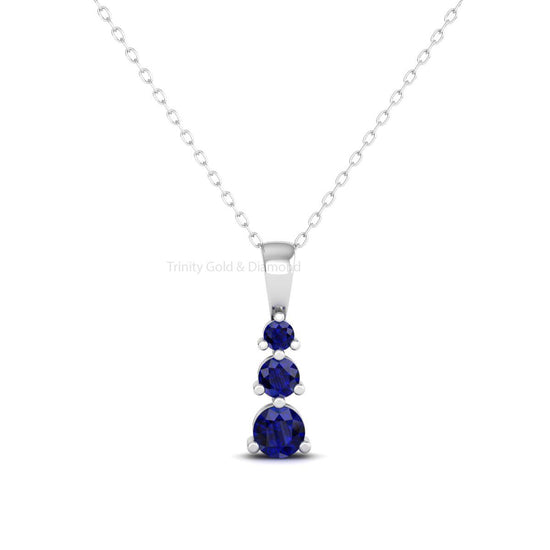 Sapphire Three Stone Pendant, Gemstone Trio Pendant, Emerald Pendant for Women, Ruby Three Stone Necklace, Gift for Mom, Minimalist Pendant