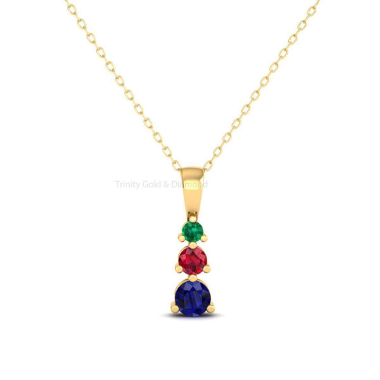 Minimalist Pendant, Three Stone Emerald Ruby Sapphire Pendant, Trio Pendant, Multi Stone Pendant for Women, 3 Stone Necklace, Gift for Mom