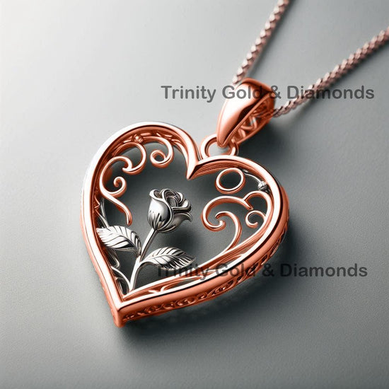 HEART PENDANT • Heart Rose Necklace • Unique Heart Pendant with Red Rose • Perfect Gift for Love