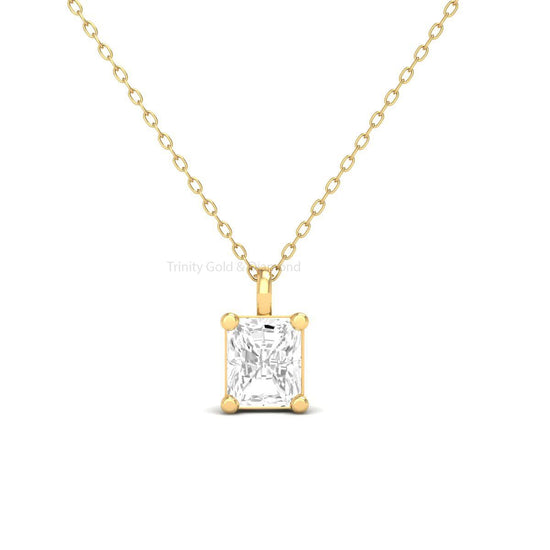 Radiant Cut Diamond Pendant Necklace, Rectangle Diamond Pendant, Solitaire Pendant, Women&