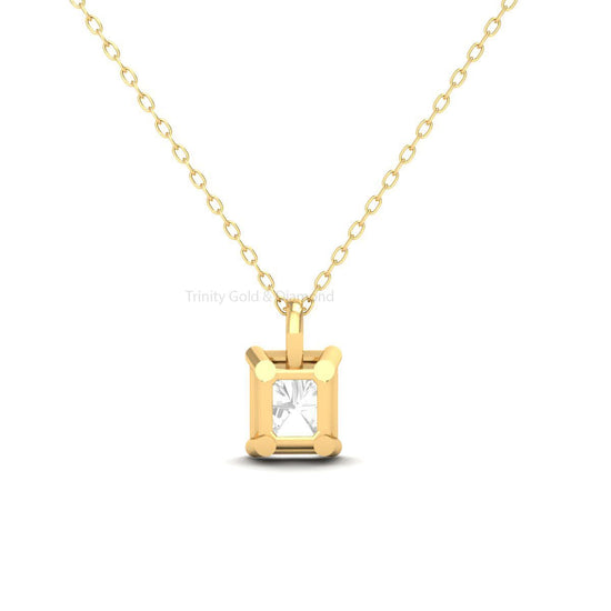 Radiant Cut Diamond Pendant Necklace, Rectangle Diamond Pendant, Solitaire Pendant, Women&