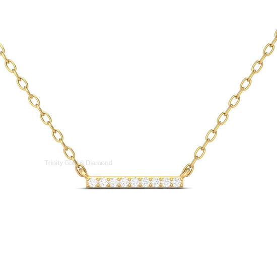Moissanite Diamond Bar Chain Pendant, Diamond Row Necklace, Micro Pave Setting 14k Yellow Gold Plated, Minimalist Bar Diamond Pendant, Gifts