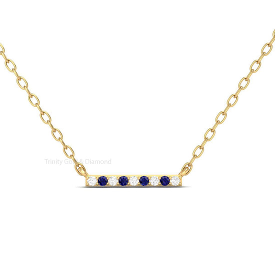 Sapphire Diamond Bar Pendant, Minimalist Pendant, Dainty Pendant, Blue Sapphire Row Pendant, Pave Set Pendant, Sapphire Necklace for Women