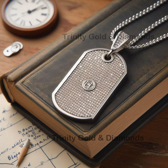 Dog Tag Necklace for Men• Pave Setting Moissanite Diamond Pendant •  925 Sterling Silver Jewelry • Handmade Jewelry • Perfect Gift for Him