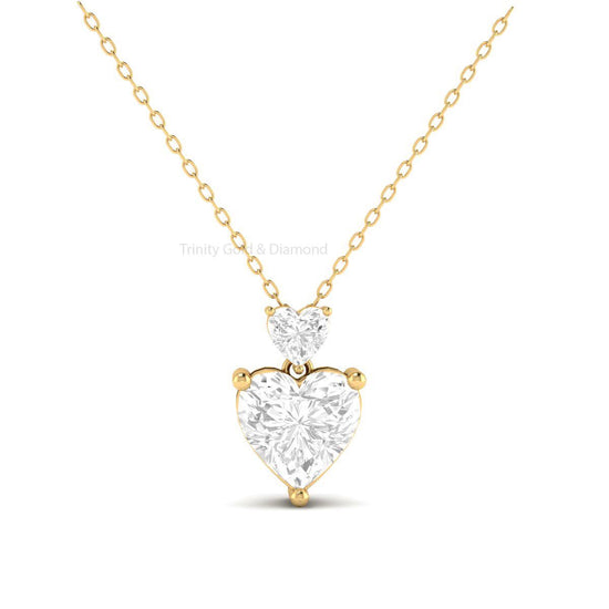 Two Heart Necklaces, Diamond Heart Pendant, Gift For Mom, Dainty Heart Pendant For Girlfriend, Diamond Heart Shape Necklace, Chain Heart