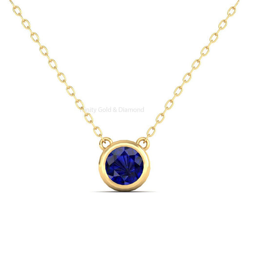 Blue Sapphire Pendant, Blue Sapphire Necklace, Birthstone Pendant, Bezel Set Blue Pendant Birthday Gift, Women Unique Gift, Everyday Pendant