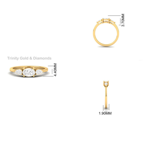 Oval Cut Three Stone Diamond Ring • Pear And Oval Shape Fancy Diamond Ring for Women • Lab Grown Jewelry • Size-5-12USA