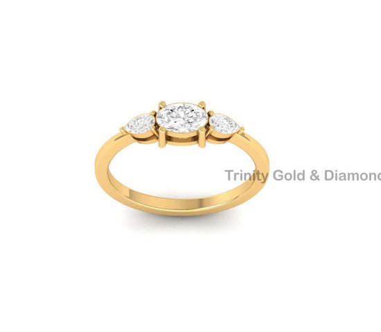 Oval Cut Three Stone Diamond Ring • Pear And Oval Shape Fancy Diamond Ring for Women • Lab Grown Jewelry • Size-5-12USA