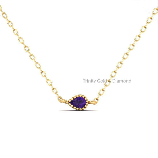 Solitaire Pendant, Silver Green Pear Drop Pendant Necklace, Birthstone Necklace, Green Gemstone Necklace, Minimalist Teardrop, Love Gift