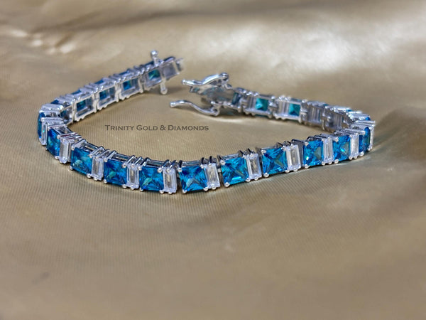 Gemstone Tennis Bracelet • Fancy Shape Tennis Bracelet In Sterling Silver For Women • Anniversary Gift • Size-5-12 Inch
