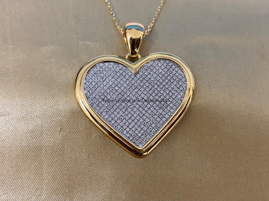 Micro Pave Diamond Heart Pendant Necklace • Moissanite Pave Heart Pendant • Gold Heart Pendant, Love Necklace • Necklace, Gift for Mom,