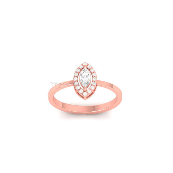 Marquise Cut Diamond Halo Ring for Women •  Silver • Moissanite Lab Grown CZ Options • Ring Size 5-12US