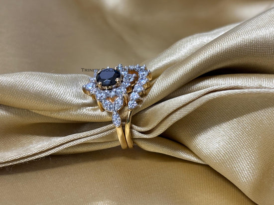 Bridal Set • Engagement Ring and Wedding Band Ring • 6.0mm Black Floral Bridal Set • Perfect Anniversary Gift for Her • Size-5-12USA