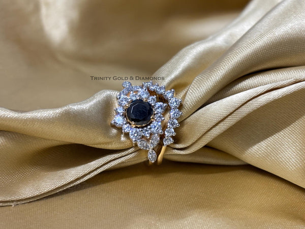 Bridal Set • Engagement Ring and Wedding Band Ring • 6.0mm Black Floral Bridal Set • Perfect Anniversary Gift for Her • Size-5-12USA