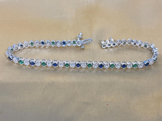 5.0CT SAPPHIRE & EMERALD Diamond Tennis Bracelet For Women 14kt White Gold Over Sterling Silver/Gemstone Tennis Bracelet,Tennis Bracelet