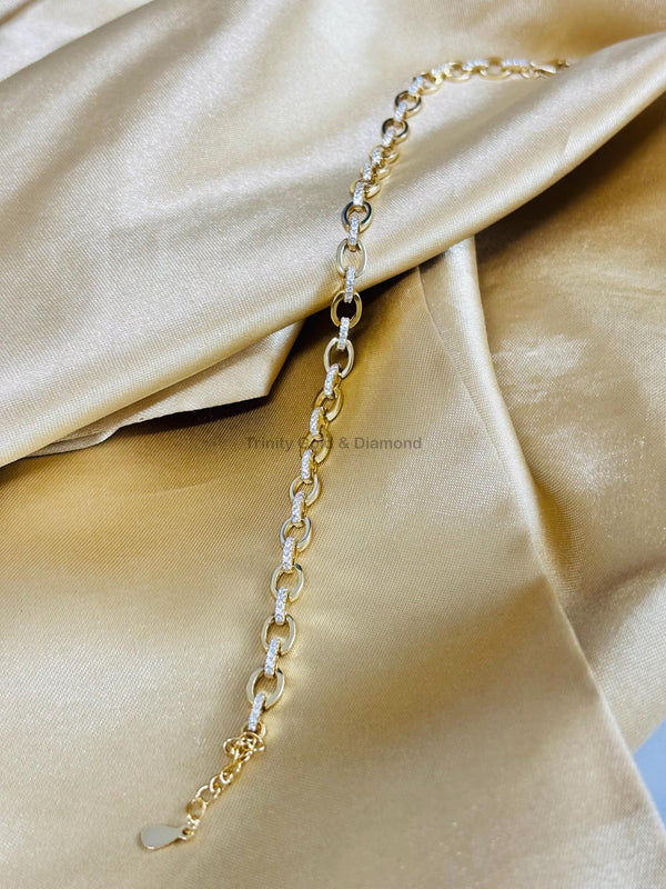 Chain Link Bracelet for Women, Adjustable Dainty CZ Accent Bracelet, 14K Gold Plated Paperclip Link Jewelry Gift for Her