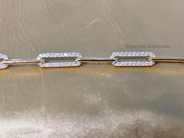 Paper Clip Link Bracelet For Women • 14KT Yellow Gold Over 925 Sterling Silver • Perfect Gift For Women • Size-5-12 Inches •