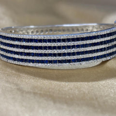 Big Bangles For Women • Classic Sapphire and White Moissanite Diamond Bangle Bracelet for Women • Anniversary Statement Diamond Bangle Gift