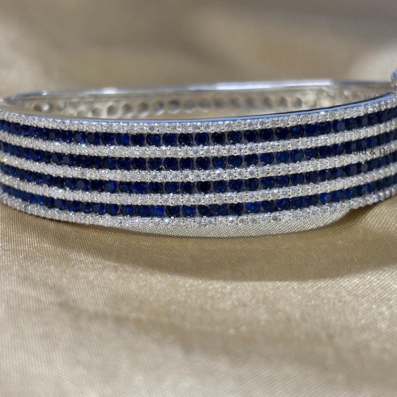 Big Bangles For Women • Classic Sapphire and White Moissanite Diamond Bangle Bracelet for Women • Anniversary Statement Diamond Bangle Gift