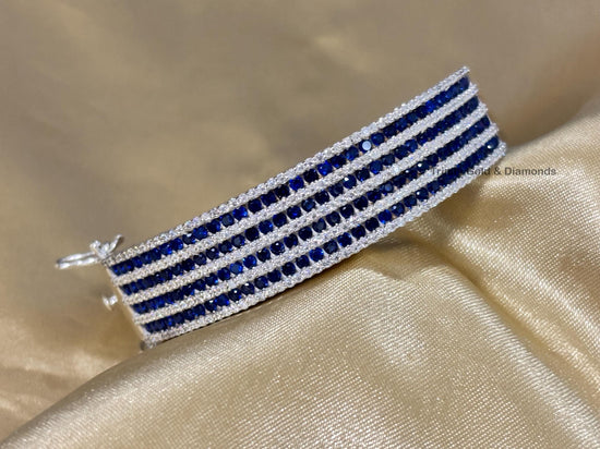 Big Bangles For Women • Classic Sapphire and White Moissanite Diamond Bangle Bracelet for Women • Anniversary Statement Diamond Bangle Gift