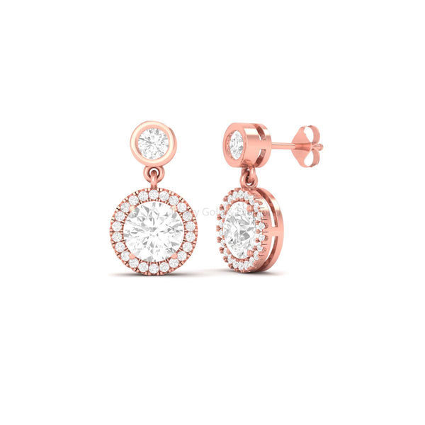 Moissanite Halo Dangle Earrings, Diamond Drop Earrings, Dangle & Drop Silver Earrings for Women, Dangly Earrings, Mother's Day Gifts, Gift