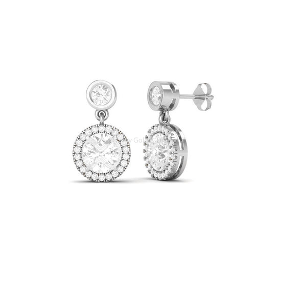 Moissanite Halo Dangle Earrings, Diamond Drop Earrings, Dangle & Drop Silver Earrings for Women, Dangly Earrings, Mother&