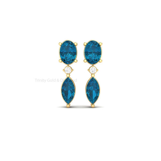 Sapphire Earrings, Oval Cut Sapphire Dangle Earrings, Wedding Earrings, Bridal Drop Earrings, September Birthstone Earrings, Gift for Mom