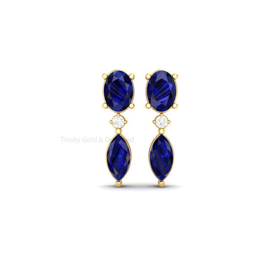 Sapphire Earrings, Oval Cut Sapphire Dangle Earrings, Wedding Earrings, Bridal Drop Earrings, September Birthstone Earrings, Gift for Mom