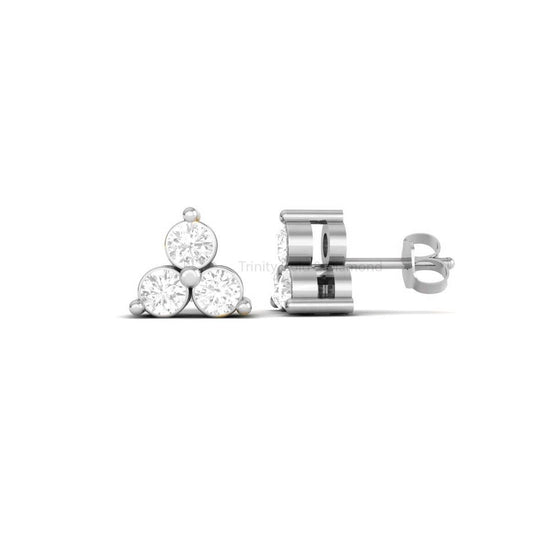 Three Stone Moissanite Stud Earrings, Dainty Diamond Stud Earrings, Tiny Stud, Push Back Three Stone Studs, Handmade Trio Stud Earrings