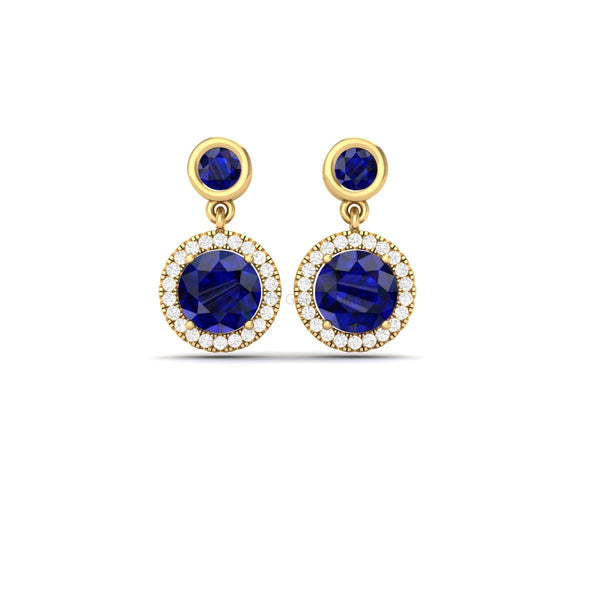 Blue Sapphire Halo Earrings, Halo Dangle Drop Silver Earrings, Wedding Earrings, Sapphire Blue Drop Earrings, Bridesmaid Earring, Women Gift