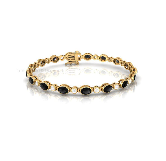 Black Diamond Women Tennis Bracelet, Unique Oval Bracelet, Beautiful Handmade Bracelet, Black Silver Diamond Bracelet, Gift For Wife, Gifts