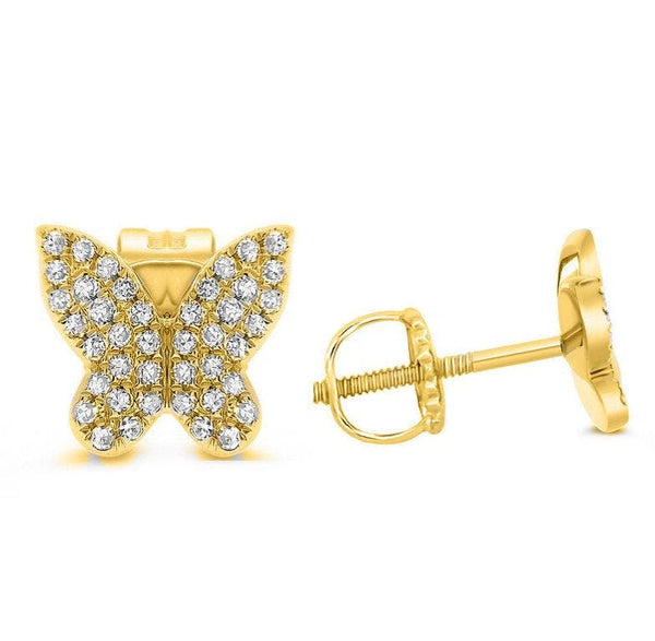 1.0 CT Diamond Mini Butterfly Stud Earring 14ktGold Over 925 Silver, Womens Diamond Studs, Diamonds Butterfly Earrings