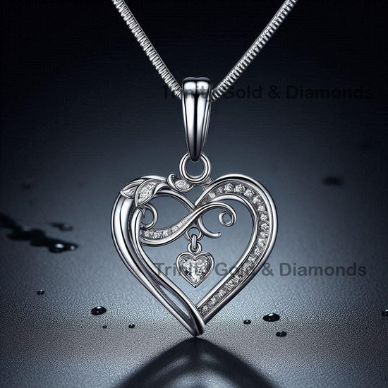 DANGLE HEART PENDANT •  Moissanite Heart Necklace • Pave Heart Pendant • Heart Necklace • Natural Diamond Gift for Mom •